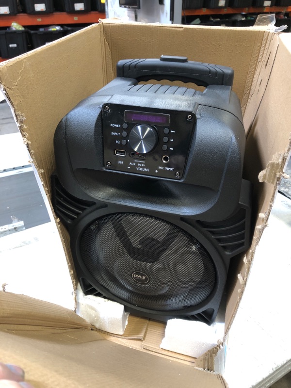 Photo 3 of Pyle 400W Portable Bluetooth PA Loudspeaker - 8” Subwoofer System, 4 Ohm/55-20kHz, USB/MP3/FM Radio/ ¼ Mic Inputs, Multi-Color LED Lights, Built-in Rechargeable Battery w/ Remote Control -PPHP844B (MISSING CONTROL)