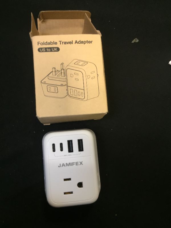 Photo 2 of Foldable UK Ireland Travel Plug Adapter, JAMIFEX 8 in 1 Type G Travel Power Adapter with 4 USB(2 USB-C) Ports and 4 Outlets,US to England Irish Hong Kong Kenya Dubai Singapore Plug Adaptor Converter