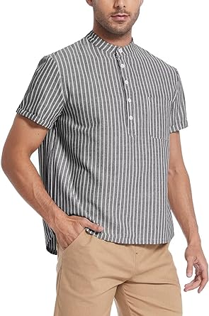 Photo 1 of BAYAMO Men's Beach Shirts Linen Summer Button Down Shirts Casual Henley Short Sleeve T Shirt with Pocket SIZE L
