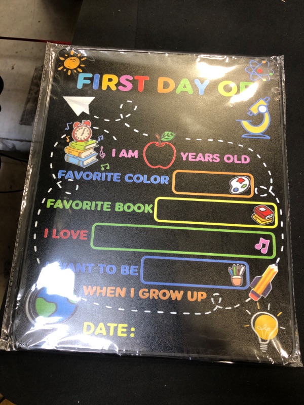 Photo 2 of 2PCS First & Last Day of School Board Sign, 14x11 Inch Back to School Chalkboard Sign Reusable - 1st and Last Day of Kindergarten Grade Preschool Sign, Double-Sided Back to School Supplies for Kids
