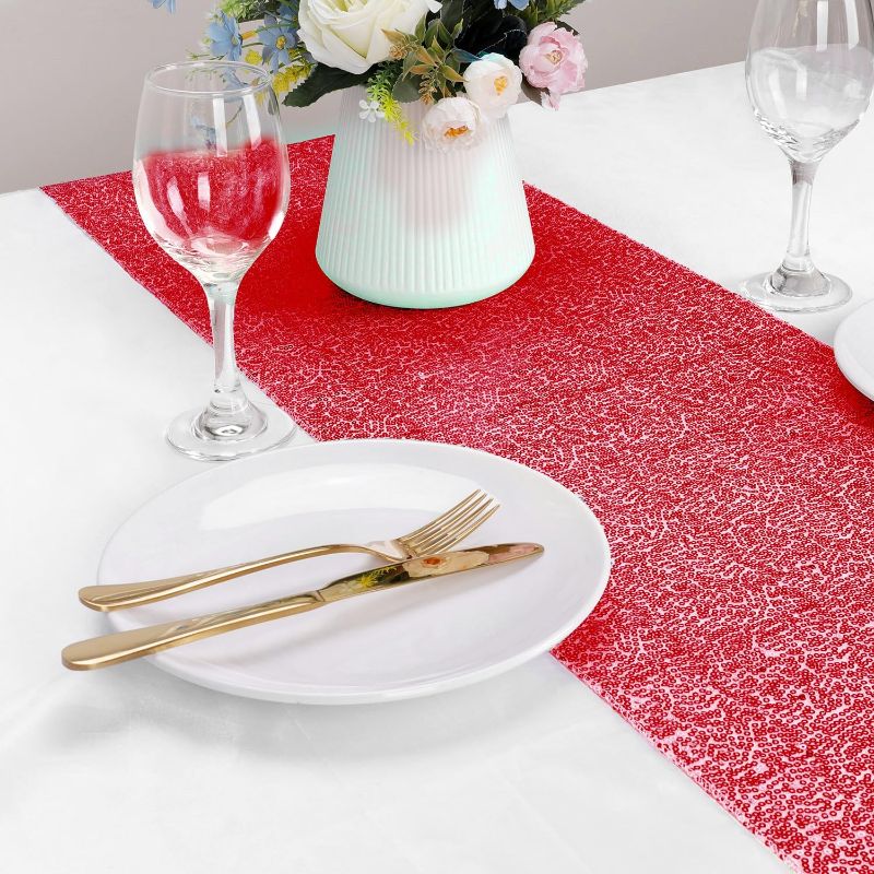 Photo 1 of  Red Sequin Table Runners, Glitter Inches Table Cloth for Mother's Day/4th of July/Party Decorations Women Girls' Birthday/Wedding/Bridal Baby Shower/Red Theme Party Decorations SIZE UNKNOWN
