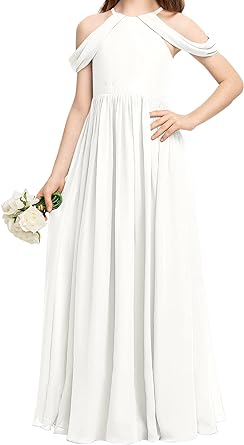 Photo 1 of Galawaqe Girls Chiffon Junior Bridesmaid Dress Off-Shoulder Long Wedding Pageant Party Gowns SIZE 120
