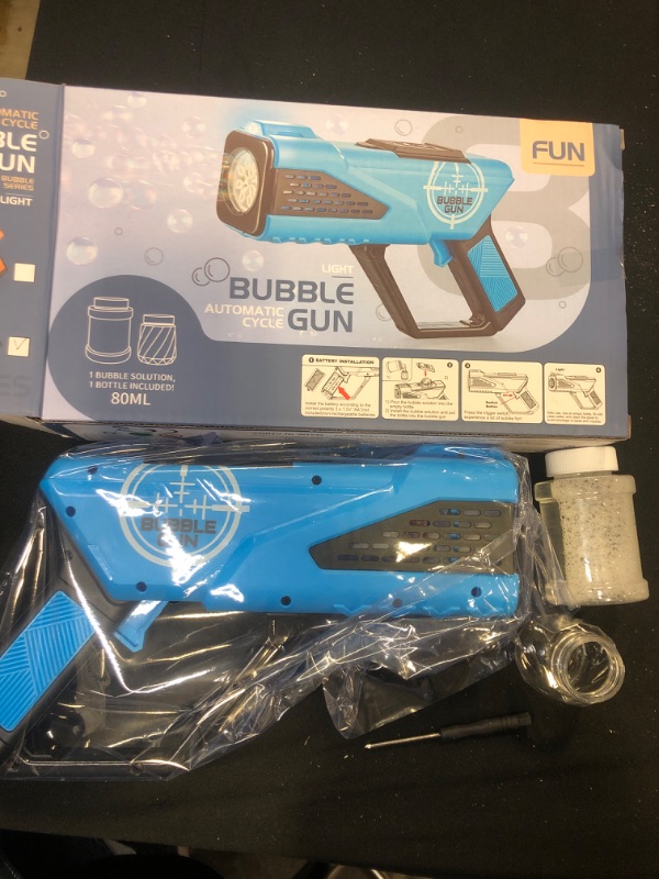 Photo 1 of Bubble Gun Machine With 8 Holes & Light for Summer|Automatic Bubble Blaster Blower Bubble Maker for Adults|Toddler Outdoor Toys for Kids Ages 4-8,Great Gifts for 3 5 6 7 9 10 Year Old Boys Girls(Blue) Blue Bubble Gun