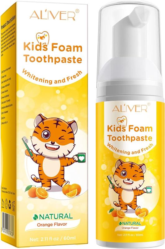 Photo 1 of Kids Foam Toothpaste, Toddler Toothpaste with Natural Fruity Flavor, Kids Fluoride Free Formula, Safe and Easy to Swallow for Children Deep Cleansing Cavity Protection for Electric Toothbrush 60ml 2PK
