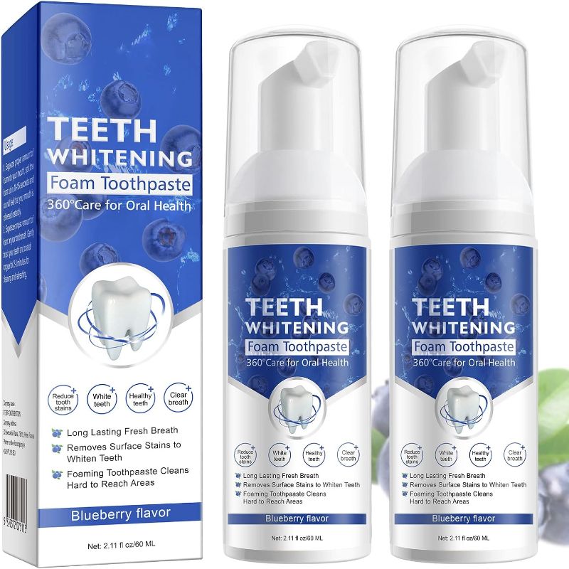 Photo 1 of 2 Packs Foam Toothpaste, Whitening Toothpaste, Baking Soda Toothpaste, Ultra-fine Mousse Foam Deeply Cleaning Gums, for Great Oral Care & Whitening Result - Blueberry Flavor
