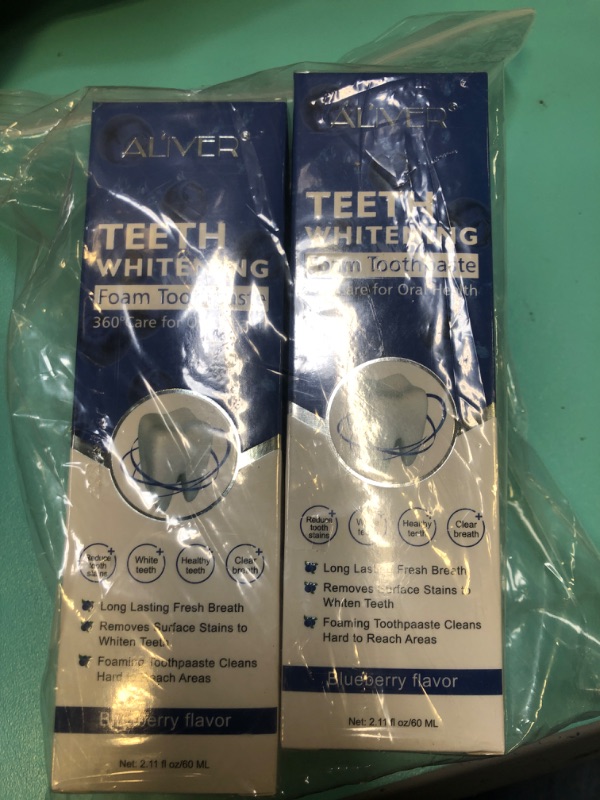 Photo 2 of 2 Packs Foam Toothpaste, Whitening Toothpaste, Baking Soda Toothpaste, Ultra-fine Mousse Foam Deeply Cleaning Gums, for Great Oral Care & Whitening Result - Blueberry Flavor

