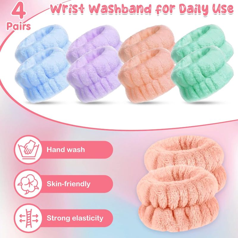 Photo 1 of 8 Pcs Wrist Spa Washband,Maiqufa Microfiber Wash Towel Band Wristbands for Washing Face Absorbent Wrist Sweatband for Women Girls Prevent Liquid from Spilling Down Your Arms
