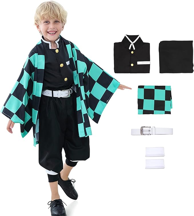 Photo 1 of Anime Tanjiro Cosplay Costume kimono Christmas Thanksgiving Day Cloak Outfit Halloween Dress Uniform for Boys Kids Adults- SIZE XL 
