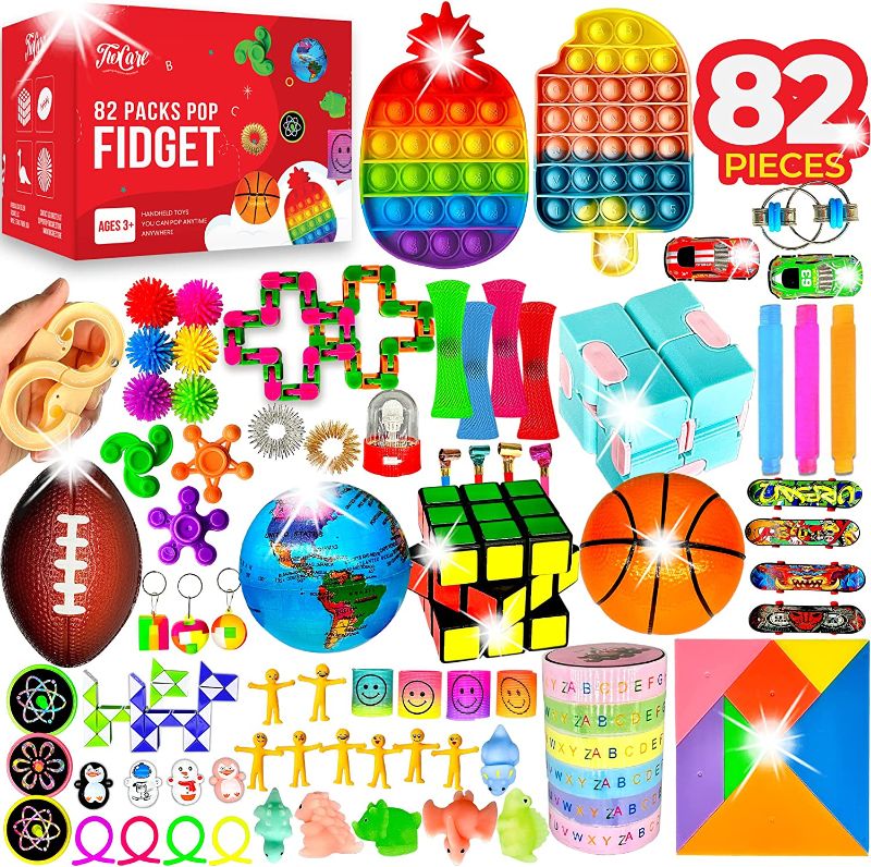 Photo 1 of 82 Pack Fidget Toys Set, Sensory Party Favors Gifts for Boy Girl Kids Adults Autism Stress Relief Stocking Stuffers Pop It Autistic Bulk Goodie Bag Pinata Filler Treasure Box Classroom Prizes School
