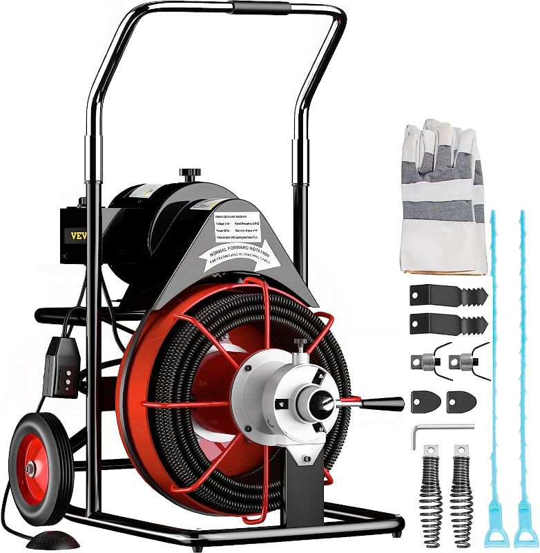 Photo 1 of 100FT x 3/8Inch Drain Cleaner Machine Auto Feed fit 1"(25mm) to 4"(100mm) Pipes 370W Open Drain Cleaning Machine Portable Electric Drain Auger with Cutters Glove Sewer Snake