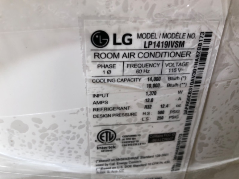 Photo 4 of LG LP1419IVSM White 500 Sq. Ft, 14,000 (Ashrae) Dual Inverter Portable Air Conditioner with Wi-Fi Control Rooms, 115V
