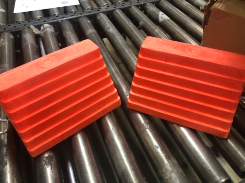 Photo 2 of 2 Pack Wheel Chocks Heavy Duty Orange with Eyebolt for Travel Trailer, 10" Length x 8" Width x 5.7" Height