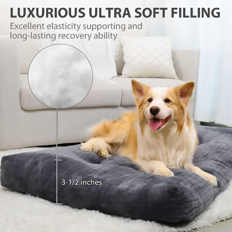 Photo 1 of  Dog Crate Bed Washable Dog Beds for Large Dogs Deluxe Plush Fluffy Comfy Thick Kennel Pad Anti-Slip & Anti-Scratch Pet Sleeping Mat, 35 x 23 Inch, Dark Gray