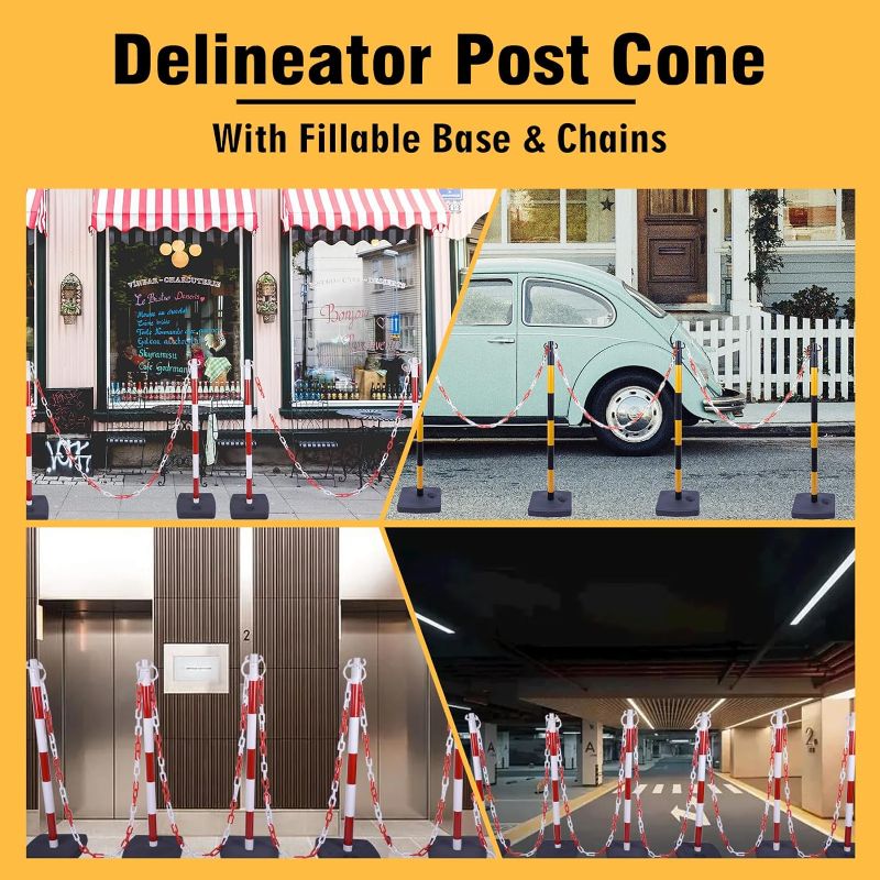 Photo 3 of 2 packs 40" Delineator Post Cone with Fillable Base,Portable Delineator Post with 20ft Chains,Traffic Barrier Traffic Cone Safety Cones for Parking Lot,Road,Construction(Red & White)