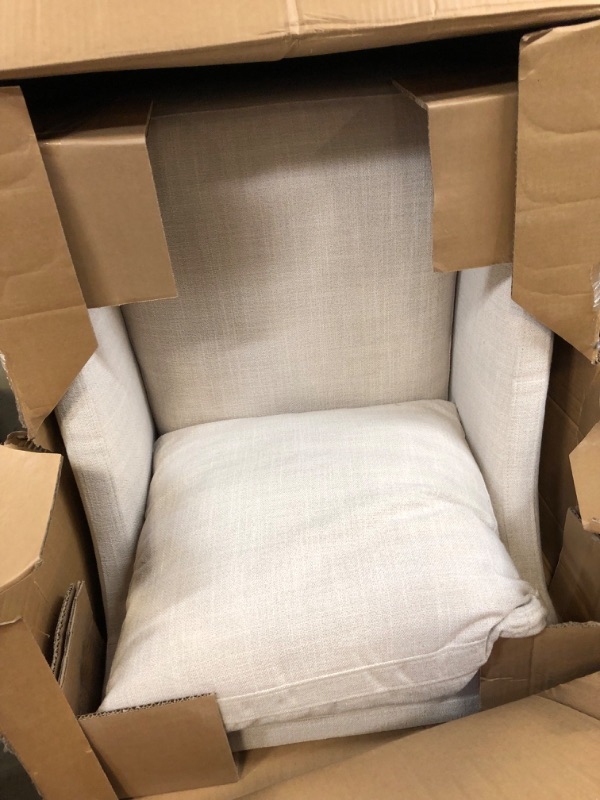 Photo 1 of Amazon Brand - Stone & Beam Vivianne Modern Upholstered Dining Chair with Casters, Linen, 27.6"D x 24.4"W x 36.2"H