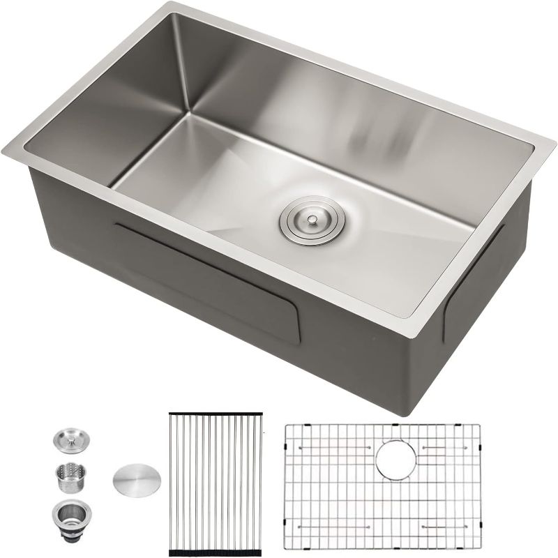 Photo 1 of 33 Undermount Kitchen Sink - Sarlai 33x19 Inch Kitchen Sink Undermount Single Bowl Stainless Steel 16 Gauge Under Counter Sink Basin
