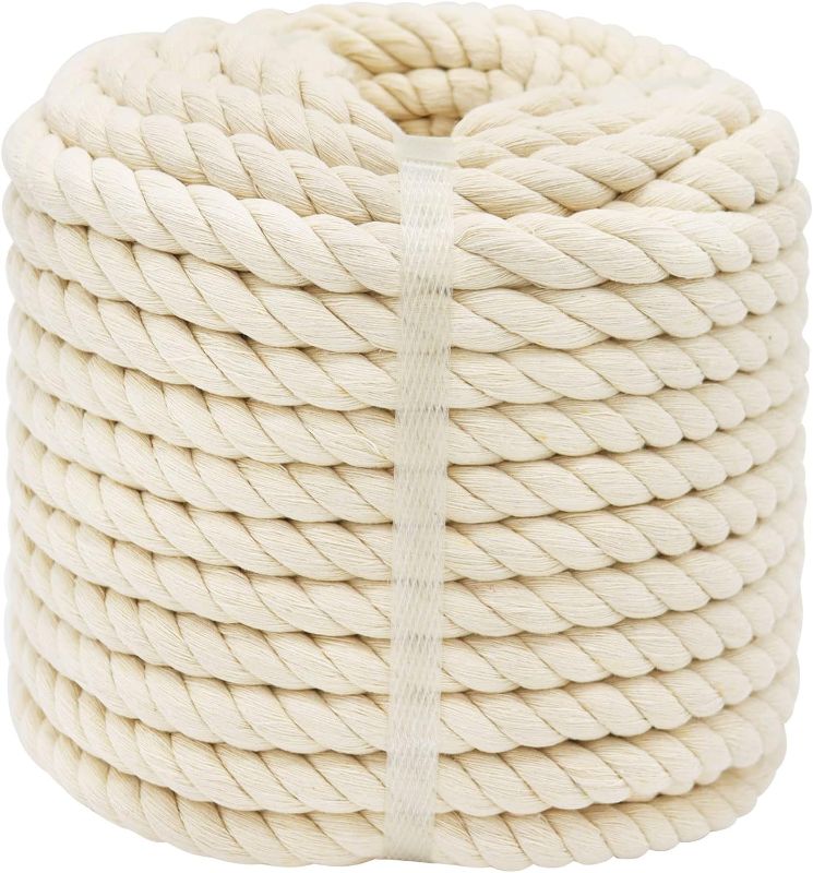 Photo 1 of 1OO% Natural Cotton Rope 1/2 Inch x 198 Feet Strong Soft Cotton Cord for DIY Crafts Gardening Hammock Home Decorating, Macrame,Projects Pet Toys,White Rope
