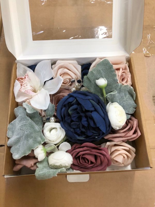 Photo 2 of Ling's Moment Artificial Flowers Box Set for DIY Wedding Bouquets Centerpieces Arrangements Party Baby Shower Home Decorations (Navy Blue)
