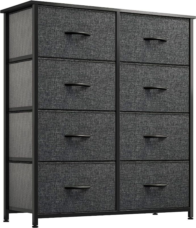 Photo 1 of YITAHOME Fabric Dresser for Bedroom, Tall Storage Dresser with 8 Drawers, Black Dresser & Chest of Drawers, Storage Drawer Organizer for Closet, Bedroom, Living Room(Black Grey)
