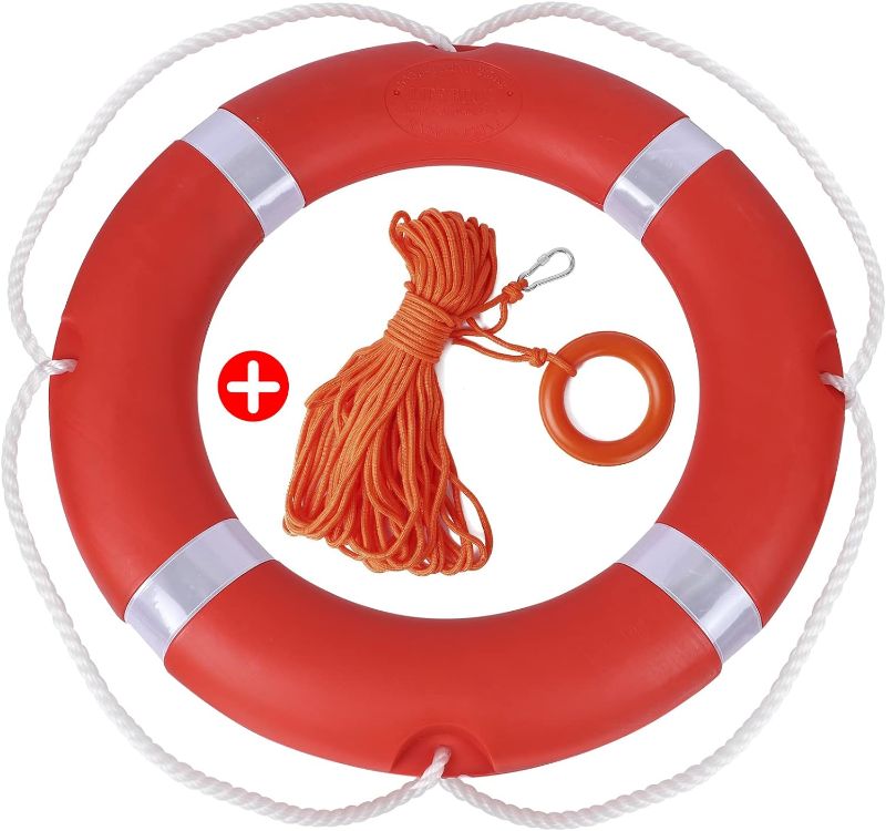 Photo 1 of 28 inch Boat Safety Throw Ring with Water Floating Lifesaving Rope 98.4FT Set, 2.5 KG International Standard Throw Ring, Outdoor Professional Throwing Ring Rope Rescue Lifeguard Lifesaving
