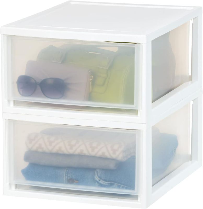 Photo 1 of IRIS USA 2Pack 30qt Stackable Plastic Storage Drawers, White
