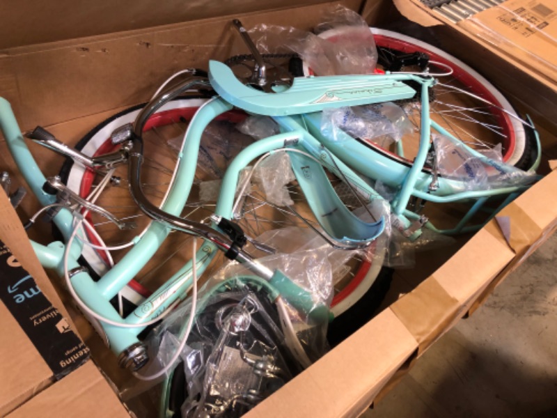 Photo 1 of Schwinn Perla Adult Beach Cruiser Bike, 18-Inch Step-Through Steel Frame, 7-Speed Drivetrain, Rear Rack, 26-Inch Wheels Blue 26-Inch Wheels Perla