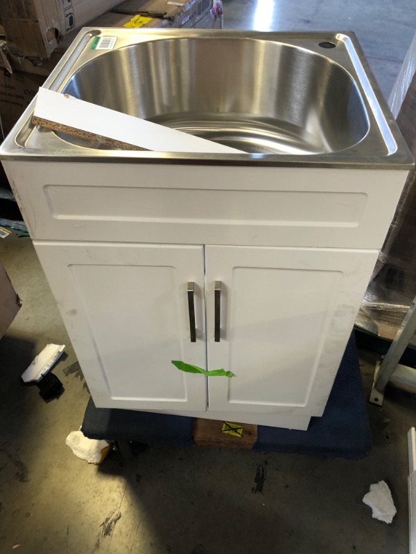 Photo 2 of All-in-One Stainless Steel 24 in Laundry Sink with Faucet and Storage Cabinet in White
