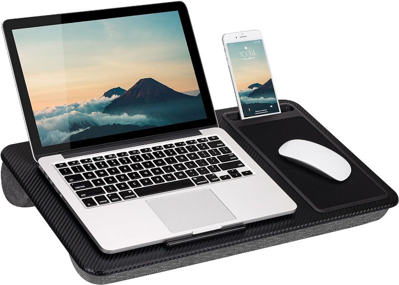 Photo 1 of LAPGEAR Home Office Lap Desk with Device Ledge, Mouse Pad, and Phone Holder - Black Carbon - Fits up to 15.6 Inch Laptops - Style No. 91588
