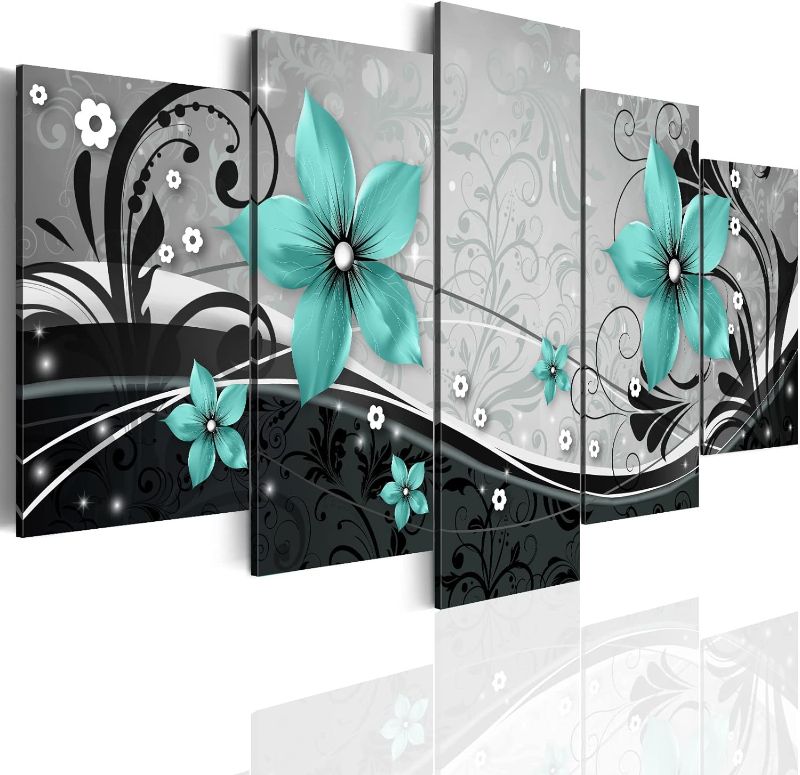 Photo 1 of CALMART Turquoise Green Orchid Floral Artwork - 5 Piece Flower Canvas Wall Art Prints Painting Modern Decor Artwork for Living Room Stretched with Wood and Ready To Hang - 40" W x 20" H
