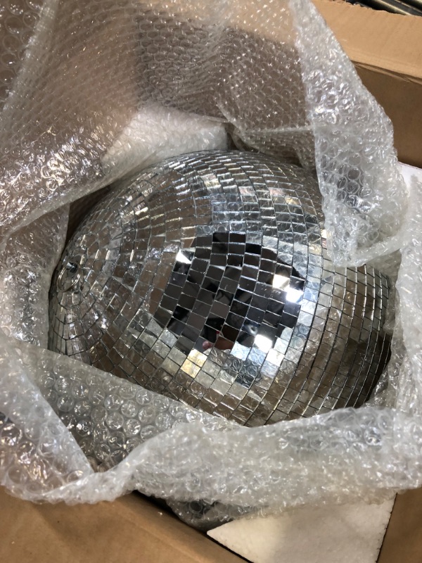 Photo 2 of 16" Mirror Disco Ball, Extra Large Fun Silver Hanging Mirror Decor Ball, Big Party Decorations Wedding DJ Club Stage Bar Holiday Decoration