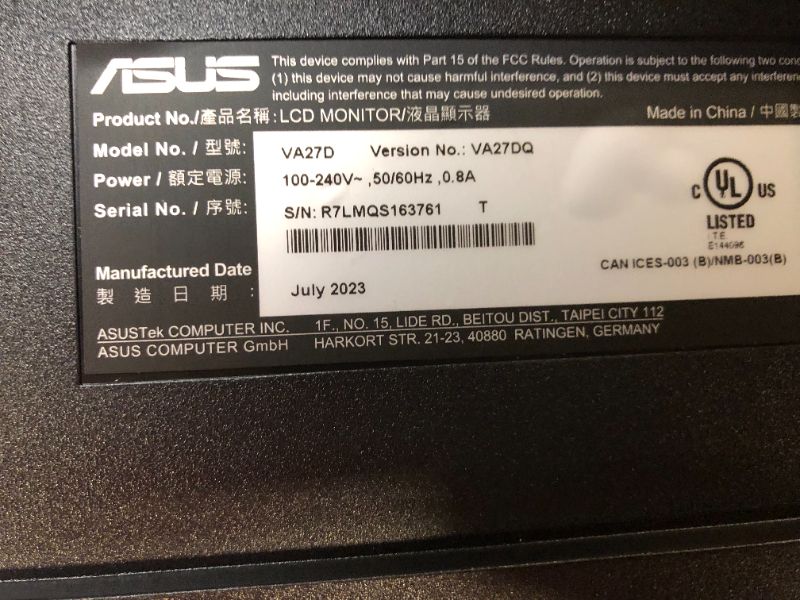 Photo 4 of ASUS 27” 1080P Monitor (VA27DQ) - Full HD, IPS, 75Hz, Speakers, Adaptive-sync/FreeSync™, Low Blue Light, Flicker Free, VESA Mountable, Frameless, HDMI, VGA, DisplayPort, Tilt Adjustable, BLACK 27" IPS FHD 75Hz w/DisplayPort