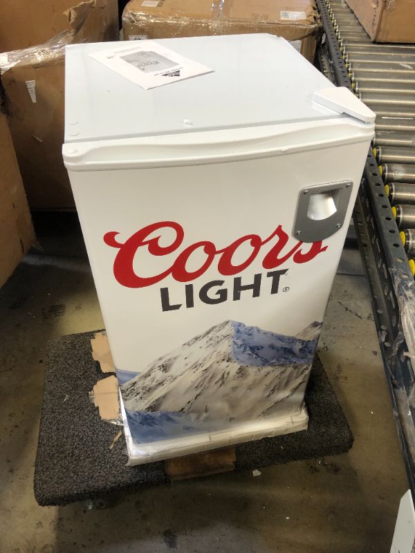 Photo 2 of Coors Light Rocky Mountain 3.2 cu ft (90L) refrigerator Compact Fridge Bottle Opener White Space Saving Flat Back Design Reversible Door Adjustable Temperature Control Tempered Glass Shelves Office RV
