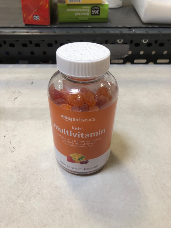 Photo 2 of Amazon Basics Kids' Multivitamin Gummies, Orange, Cherry & Strawberry, 190 Count (Previously Solimo) 190 Count (Pack of 1) ( EXP: 04/24) 