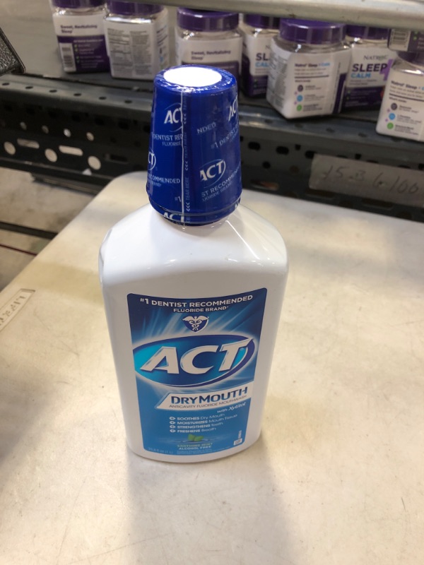 Photo 2 of ACT Dry Mouth Anticavity Zero Alcohol Fluoride Mouthwash, Soothing Mint, 33.8 fl. oz. 33.8 Fl Oz (Pack of 1)