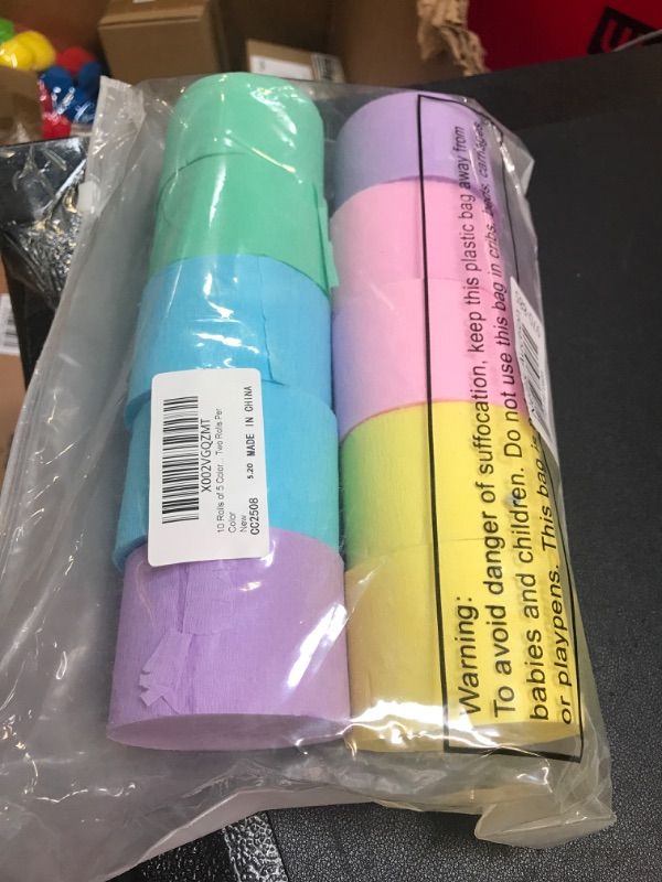 Photo 2 of 10 Rolls of 5 Color Pastel Rainbow Crepe Paper Streamers Color Birthday Party Decoration Paper Roll for Wedding Festival Ornament Supplies 1.77 Inch, Two Rolls Per Color