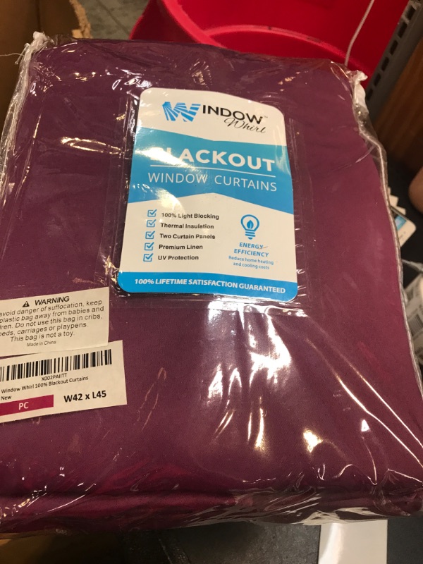 Photo 2 of 100% Blackout Window Curtains: Room Darkening Thermal Window Treatment with Light Blocking Black Liner for Bedroom, Nursery and Day Sleep - 2 Pack of Drapes, Plum Cabernet (45” Drop x 42” Wide Each) Plum Cabernet W42 x L45