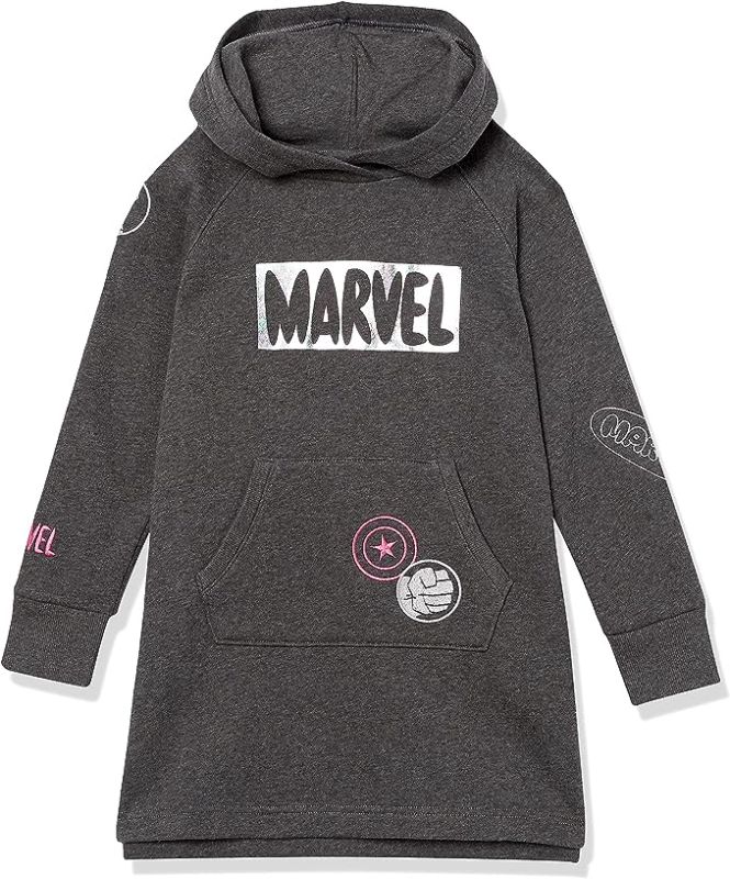 Photo 1 of Amazon Essentials Disney | Marvel | Star Wars | Frozen | Princess Girls and Toddlers' Fleece Long-Sleeve Hooded Dresses XS