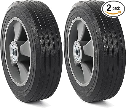 Photo 1 of (2-Pack) AR-PRO 8" x 2" Flat Free Solid Rubber Wheel Assemblies with Bearings 1/2" Bore - Replacement Hand Truck Wheels - Heavy-Duty Solid Rubber Wheels 290 lbs Load Capacity