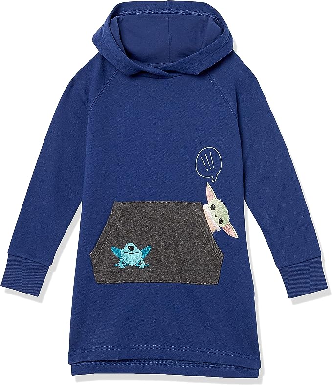 Photo 1 of Amazon Essentials Disney | Marvel | Star Wars | Frozen | Princess Girls and Toddlers' Fleece Long-Sleeve Hooded Dresses 4T