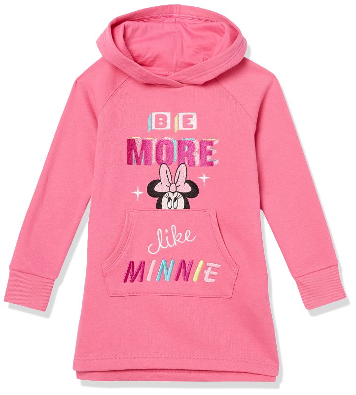 Photo 1 of Amazon Essentials Disney | Marvel | Star Wars | Frozen | Princess Girls and Toddlers' Fleece Long-Sleeve Hooded Dresses XL Pink, Minnie Vibes