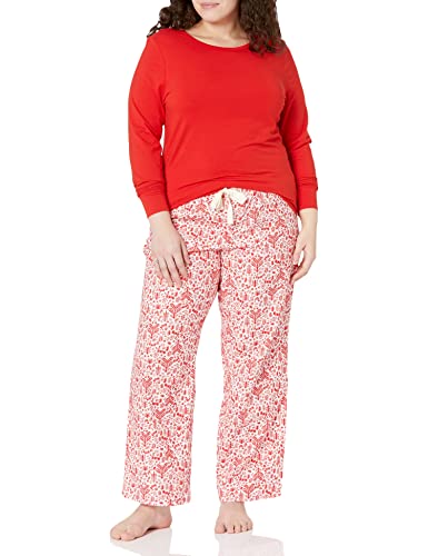 Photo 1 of 2 PACK Amazon Essentials Women's Lightweight Flannel Pant and Long-Sleeve T-Shirt Sleep Set White/Red, Forest, Small
