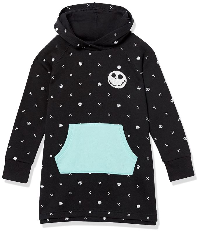 Photo 1 of 2 PACK Amazon Essentials Disney | Marvel | Star Wars | Frozen | Princess Girls and Toddlers' Fleece Long-Sleeve Hooded Dresses 2T Black, Nightmare Santa Jack