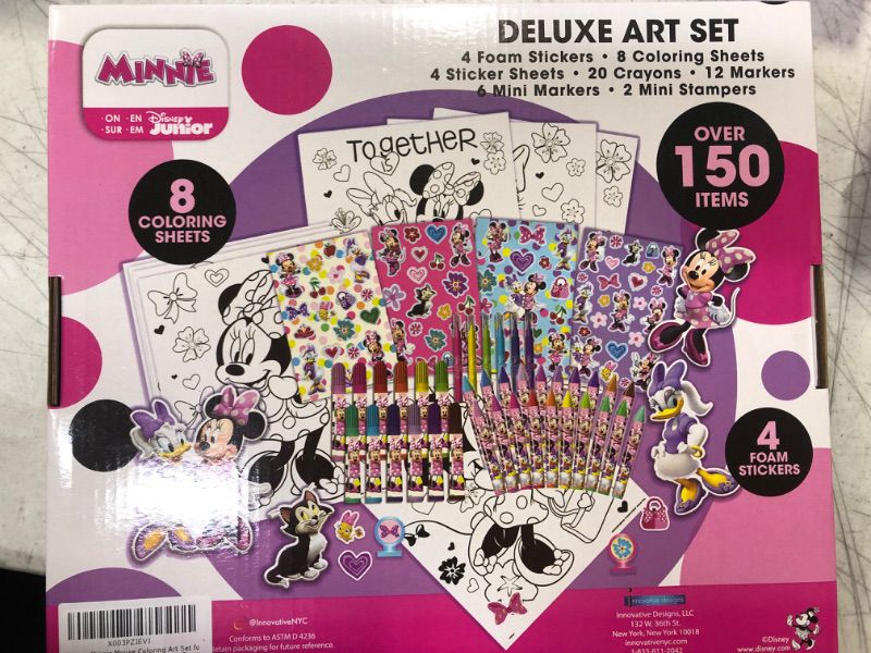 Photo 3 of Disney Minnie Mouse Coloring Art Set for Kids with Stickers and Stampers, 150+ pieces