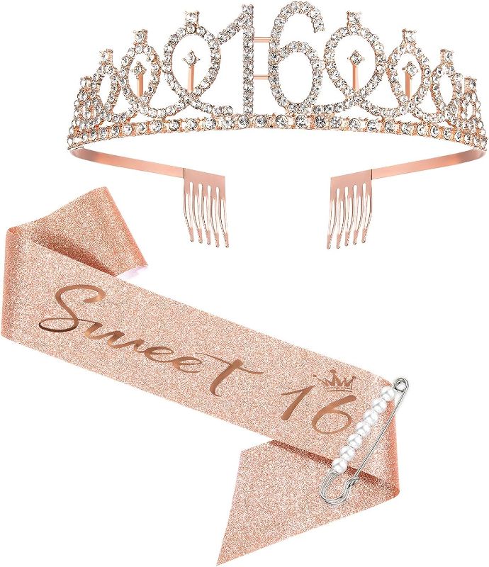 Photo 1 of 16th Birthday Sash Crown and Tiara for Girls, Sweet Sixteen Happy Birthday Sash 16 & Fabulous Gifts for Party Favor Supplies