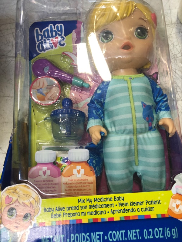 Photo 2 of Baby Alive Mix My Medicine Baby Doll, Kitty-Cat Pajamas, Drinks and Wets, Doctor Accessories, Blonde Hair Toy for Kids Ages 3 and Up