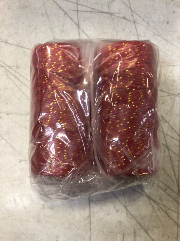 Photo 2 of 2 Pack Lot , 1 Roll 2mm 109 Yard Colourful Cotton Cord Bakers Twine DIY Crafts Gift Wrapping Christmas Wedding Home Decor String Rope (#02 Red + Gold Wire)