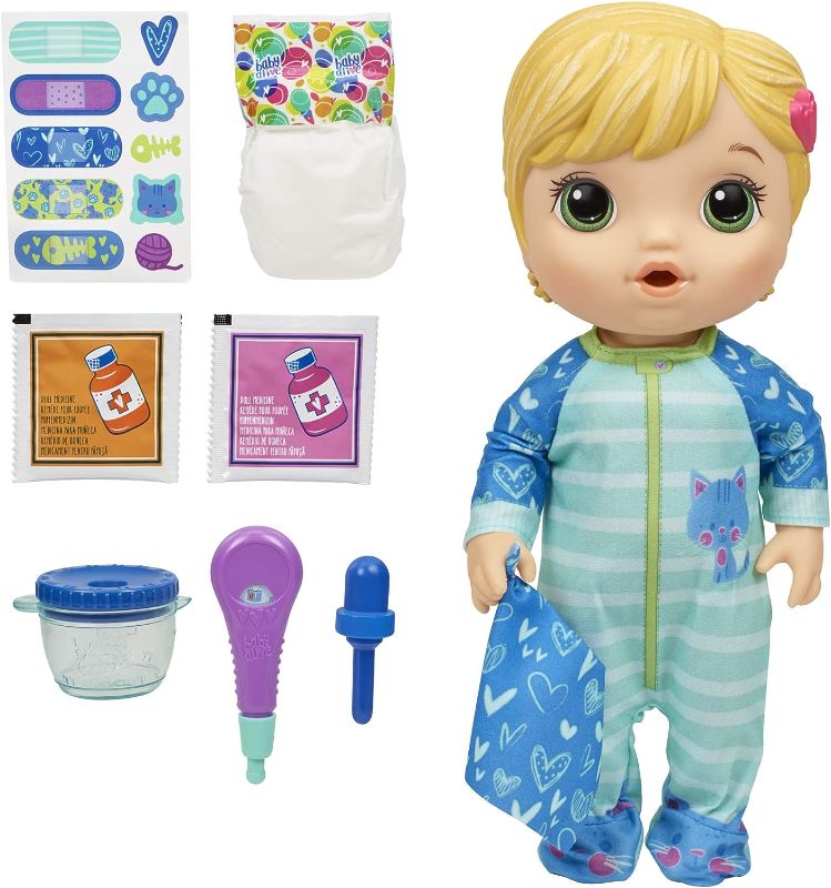 Photo 1 of Baby Alive Mix My Medicine Baby Doll, Kitty-Cat Pajamas, Drinks and Wets, Doctor Accessories, Blonde Hair Toy for Kids Ages 3 and Up