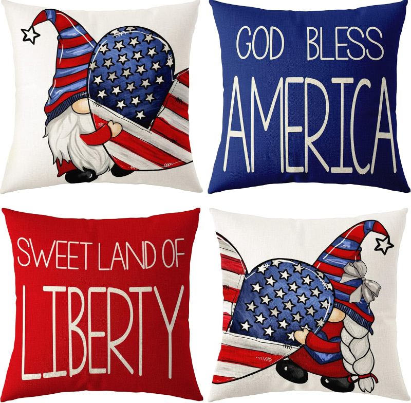 Photo 1 of 4th of July Pillow Covers 18x18 Set of 4, God Bless America Sweet Land of Liberty Throw Pillow Covers 18x18, Freedom 4th of July Patriotic Independence Memorial Day, Independence Day Decor for Home