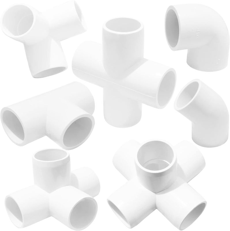 Photo 1 of 35 Pieces 1" PVC Elbow Fittings,45 Degree Elbow Connector,90 Degree PVC Pipe Elbow,2 Way 3 Way 4 Way 5 Way PVC Pipe Fitting connectors, PVC Tee Pipe Fitting Adapter, SCH 40, Socket (1 inch-White)
