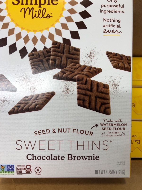 Photo 2 of 6 Boxes - Simple Mills Sweet Thins Cookies, Seed and Nut Flour, Chocolate Brownie - Gluten Free, Paleo Friendly, Healthy Snacks, 4.25 Ounce (Pack of 5) Chocolate 4.25 Ounce (Pack of 6) EXP 12/04/23